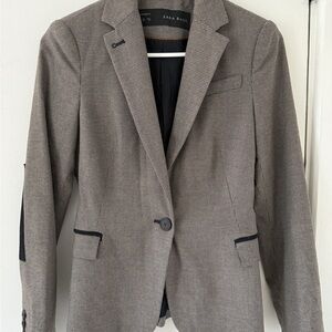 Zara XS Basic Checkered Blazer with elbow patches